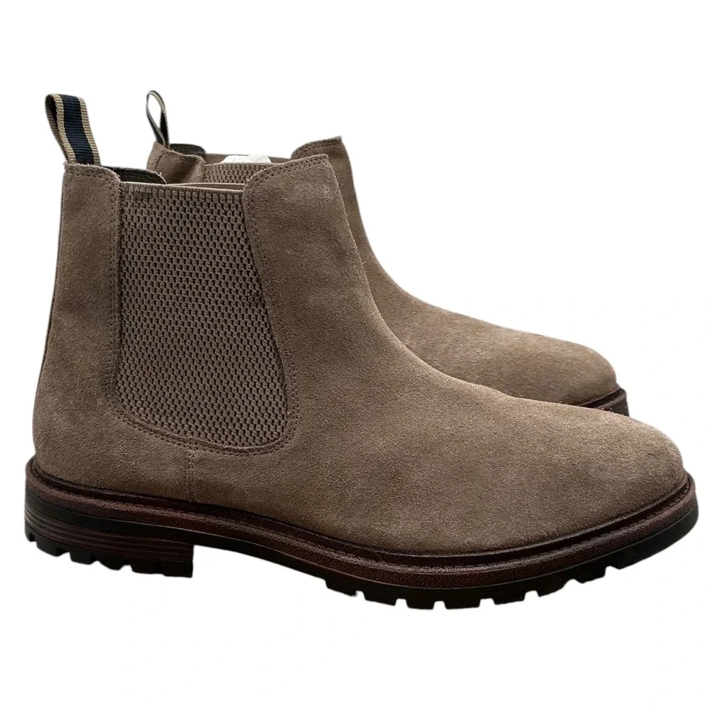 Steve Madden Mens Suede Chelsea Boots Taupe Brown Lug Sole Pull On Size 10